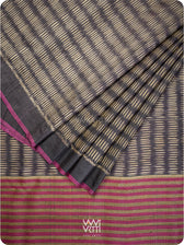 Black Small Manira Ikat Handspun Tussar Silk Saree