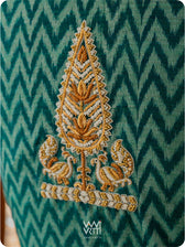 Emerald Green Tree Of Life Zardozi Cotton Ikat Blouse