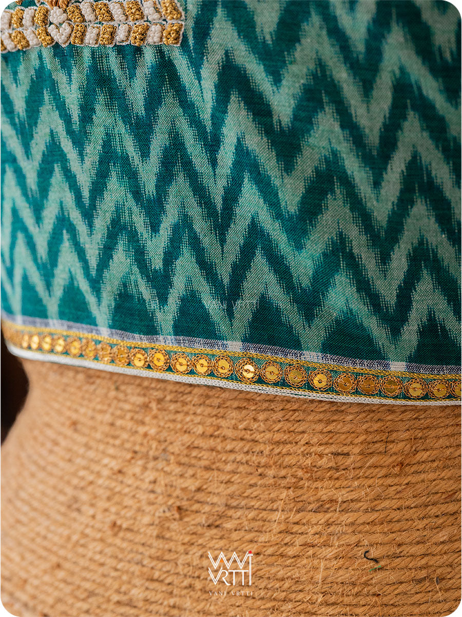 Emerald Green Tree Of Life Zardozi Cotton Ikat Blouse