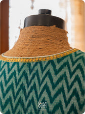 Emerald Green Tree Of Life Zardozi Cotton Ikat Blouse
