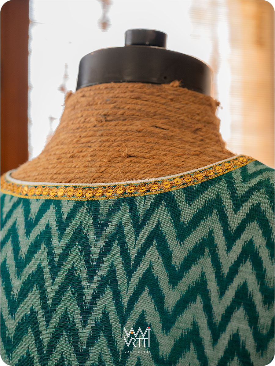 Emerald Green Tree Of Life Zardozi Cotton Ikat Blouse