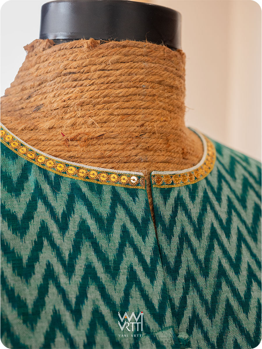Emerald Green Tree Of Life Zardozi Cotton Ikat Blouse