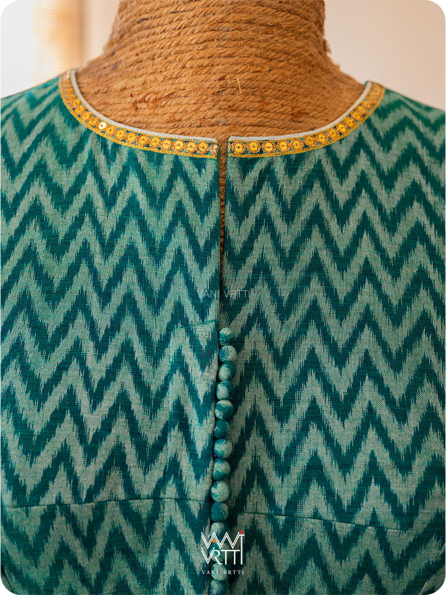 Emerald Green Tree Of Life Zardozi Cotton Ikat Blouse