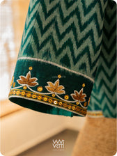 Emerald Green Tree Of Life Zardozi Cotton Ikat Blouse