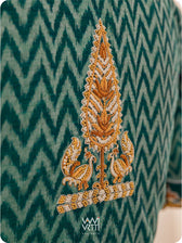Emerald Green Tree Of Life Zardozi Cotton Ikat Blouse