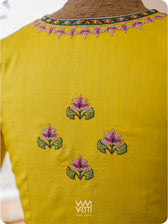 Yellow Lotus Parrot Hand Embroidery Tussar Silk Blouse