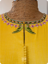 Yellow Lotus Parrot Hand Embroidery Tussar Silk Blouse