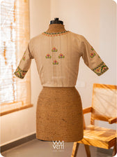 Off White Lotus Parrot Hand Embroidery Tussar Silk Blouse