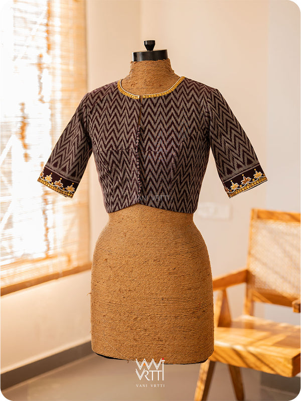 Coffee Brown Tree Of Life Zardozi Cotton Ikat Blouse