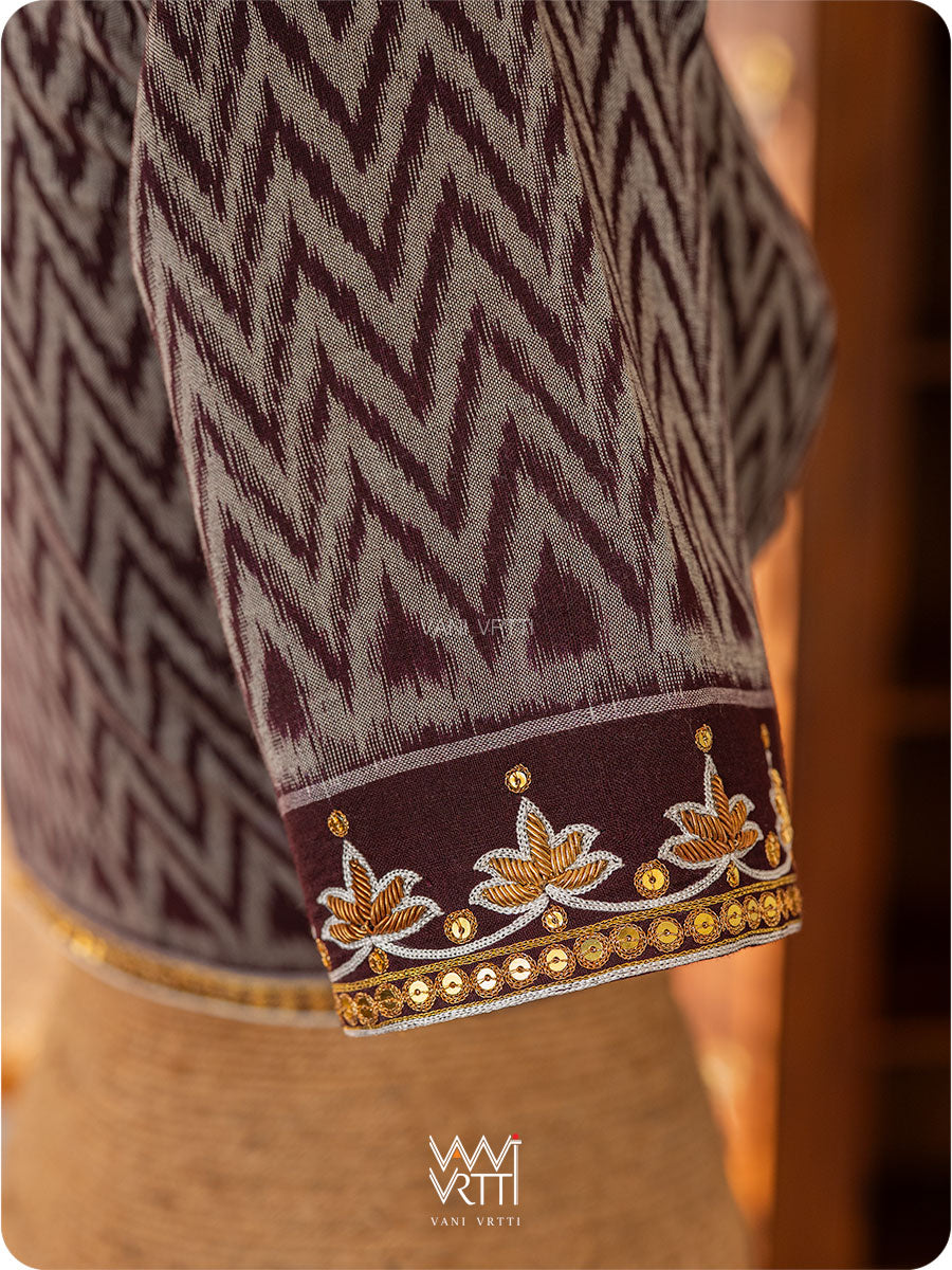 Coffee Brown Tree Of Life Zardozi Cotton Ikat Blouse