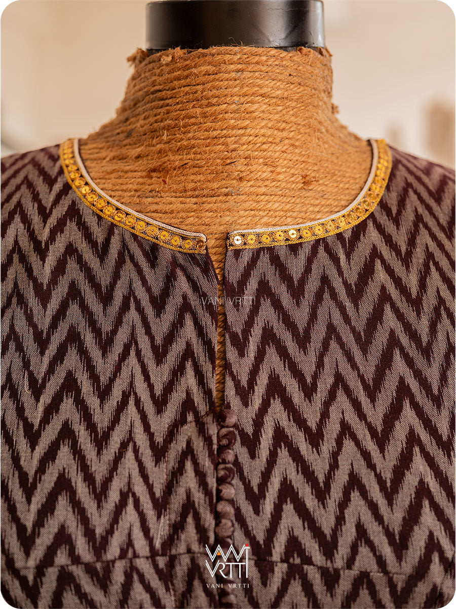 Coffee Brown Tree Of Life Zardozi Cotton Ikat Blouse