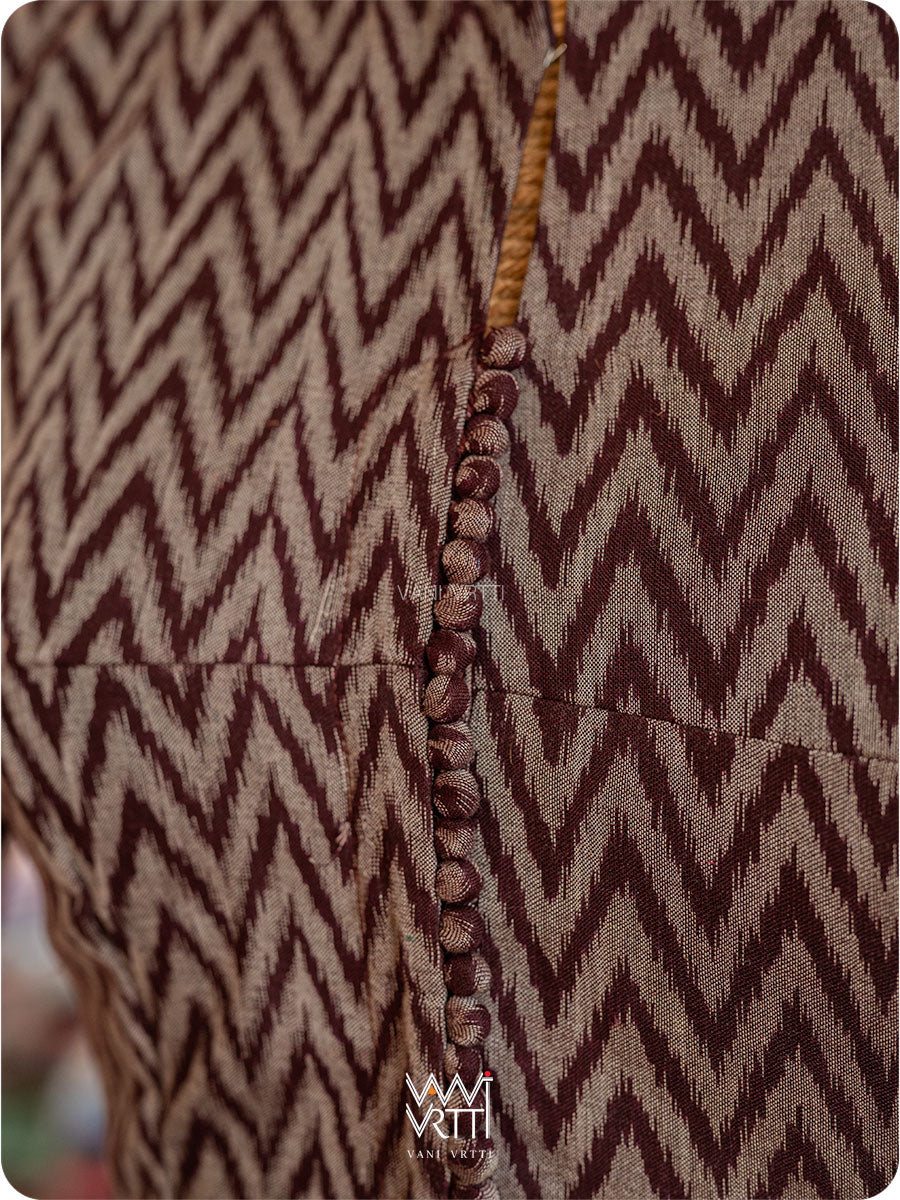 Coffee Brown Tree Of Life Zardozi Cotton Ikat Blouse