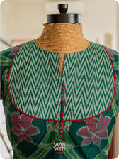 Deep Bottle Green Lotus Parrot Yoke Cotton Ikat Blouse
