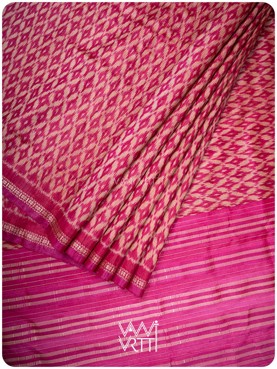 Magenta Pink Lily Ikat Handspun Tussar Silk Sari