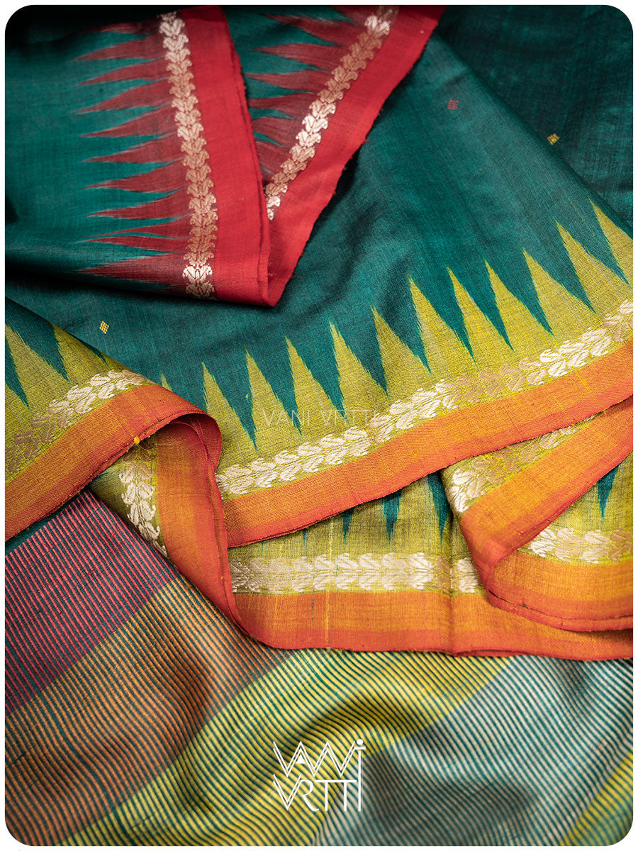 Emerald Green Kondha Handspun Tussar Silk Sari