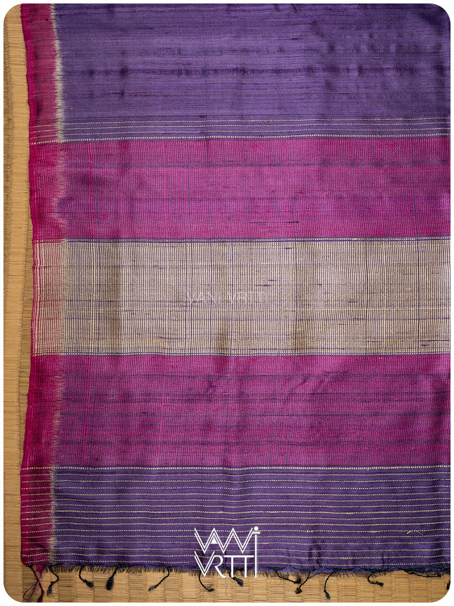 Purple Pink Bristi Handspun Tussar Silk Saree