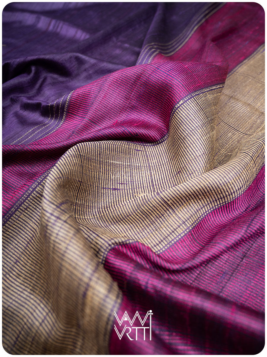 Purple Pink Bristi Handspun Tussar Silk Saree