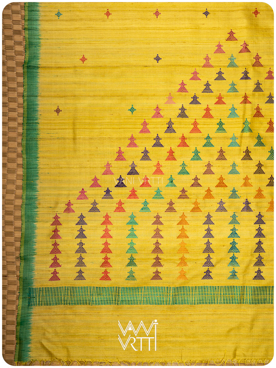 Lemon Yellow Deomali Kondha Handspun Tussar Silk Saree