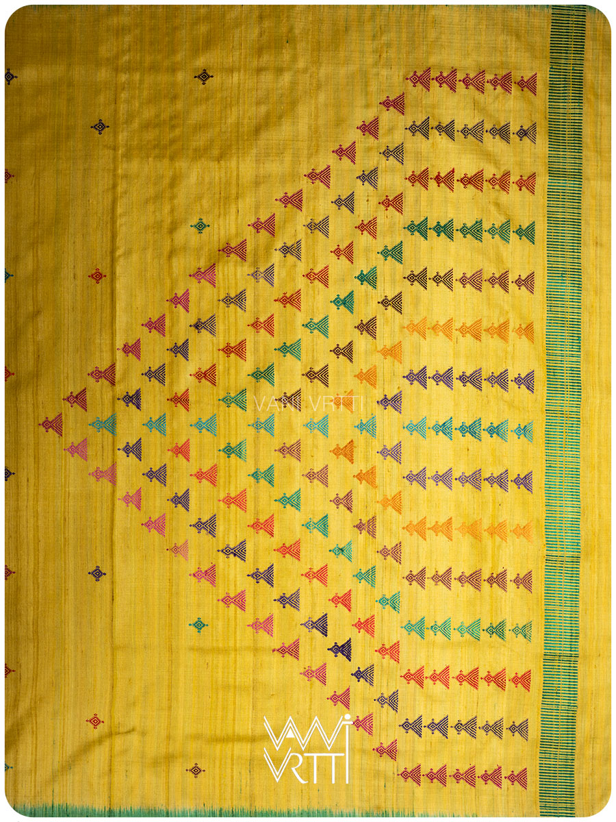 Lemon Yellow Deomali Kondha Handspun Tussar Silk Saree