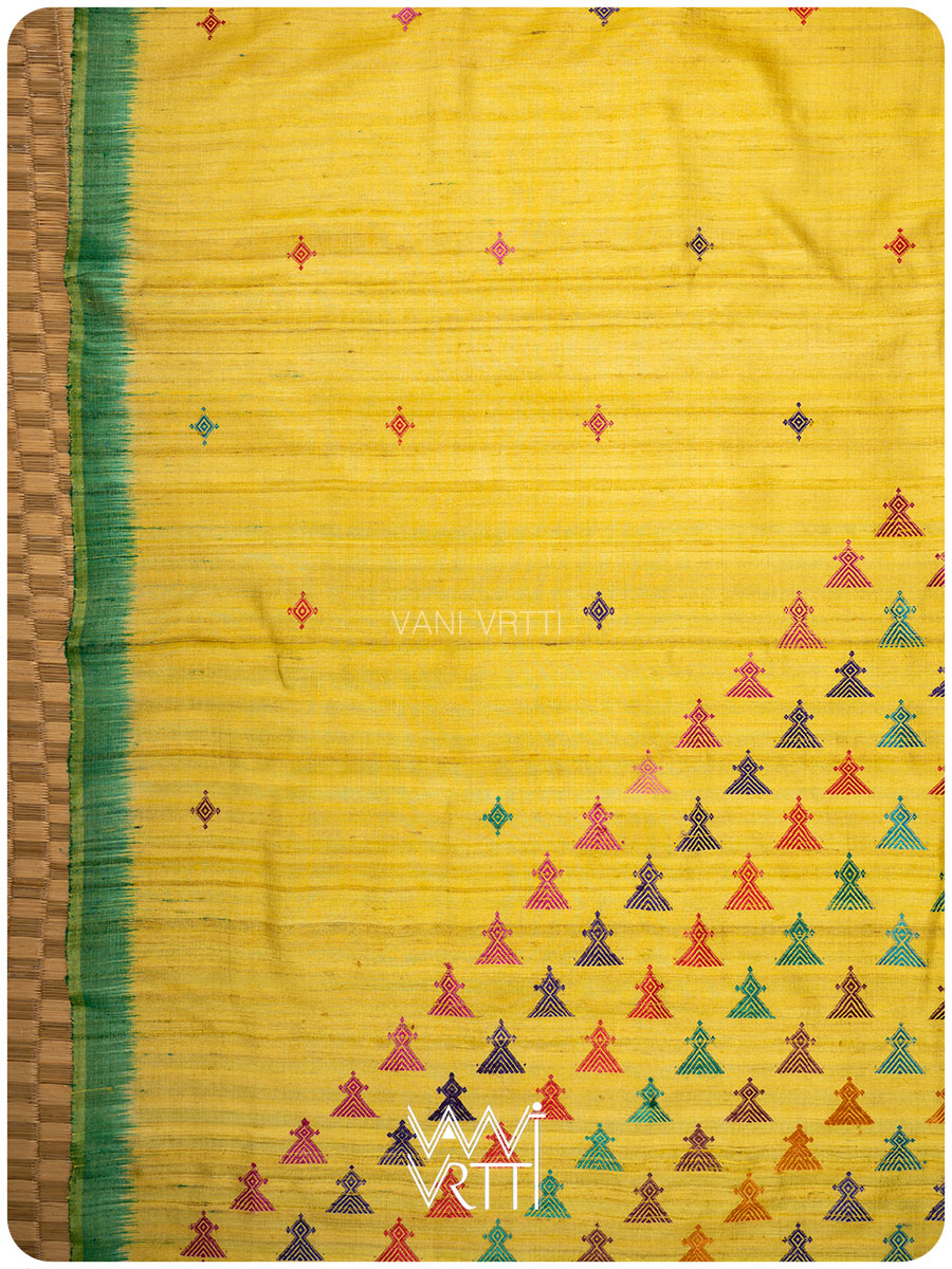 Lemon Yellow Deomali Kondha Handspun Tussar Silk Saree