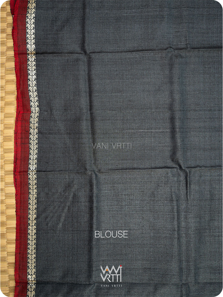 Black Alpana Ikat Handspun Tussar Silk Saree
