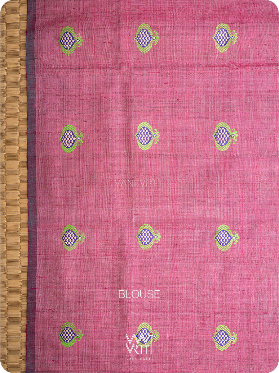 Pastel Yellow Pomegranate Jaal Handspun Tussar Silk Saree