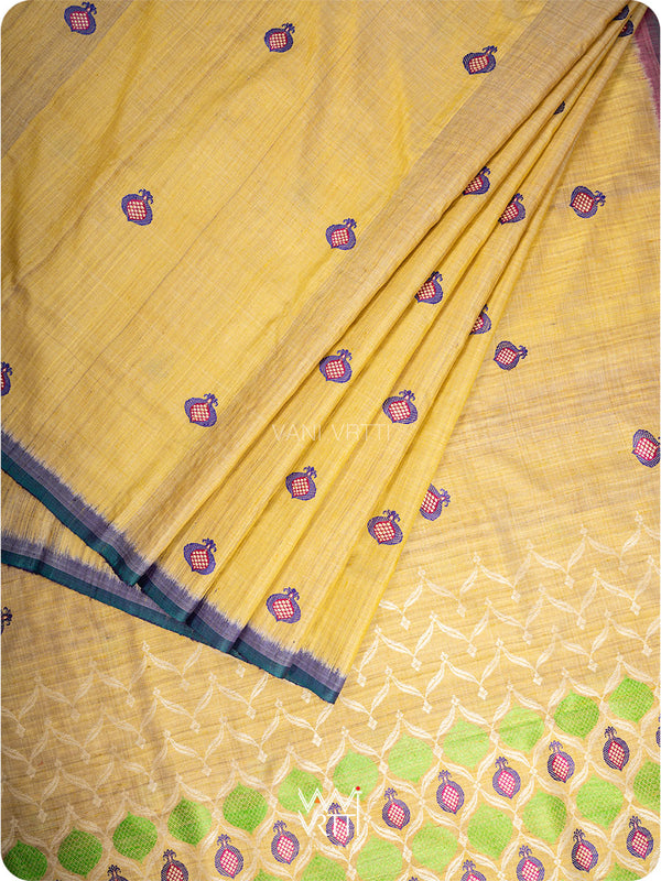Pastel Yellow Pomegranate Jaal Handspun Tussar Silk Saree