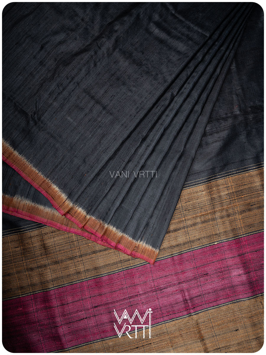 Black Rust Bristi Handspun Tussar Silk Sari