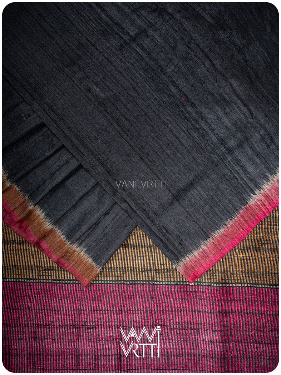 Black Rust Bristi Handspun Tussar Silk Sari