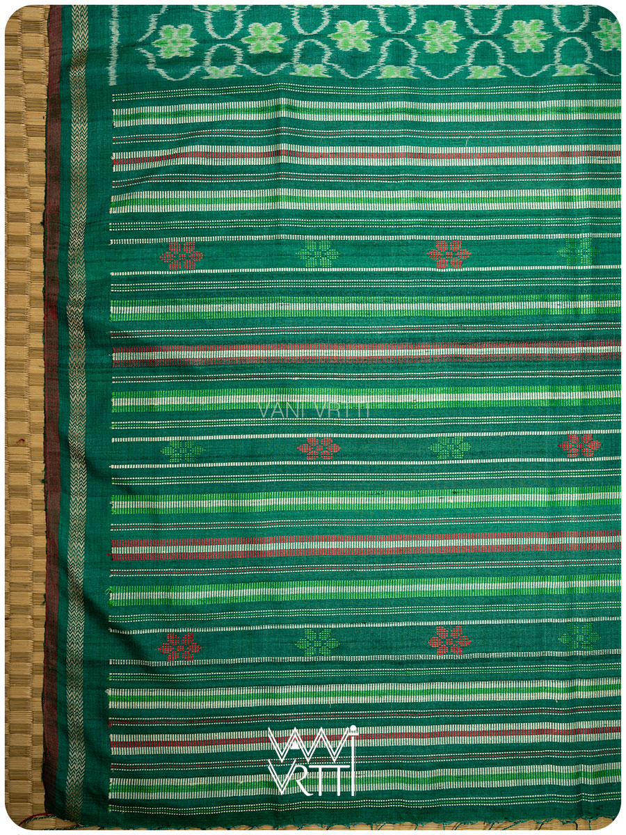 Emerald Green Nargis Ikat Handspun Tussar Silk Sari