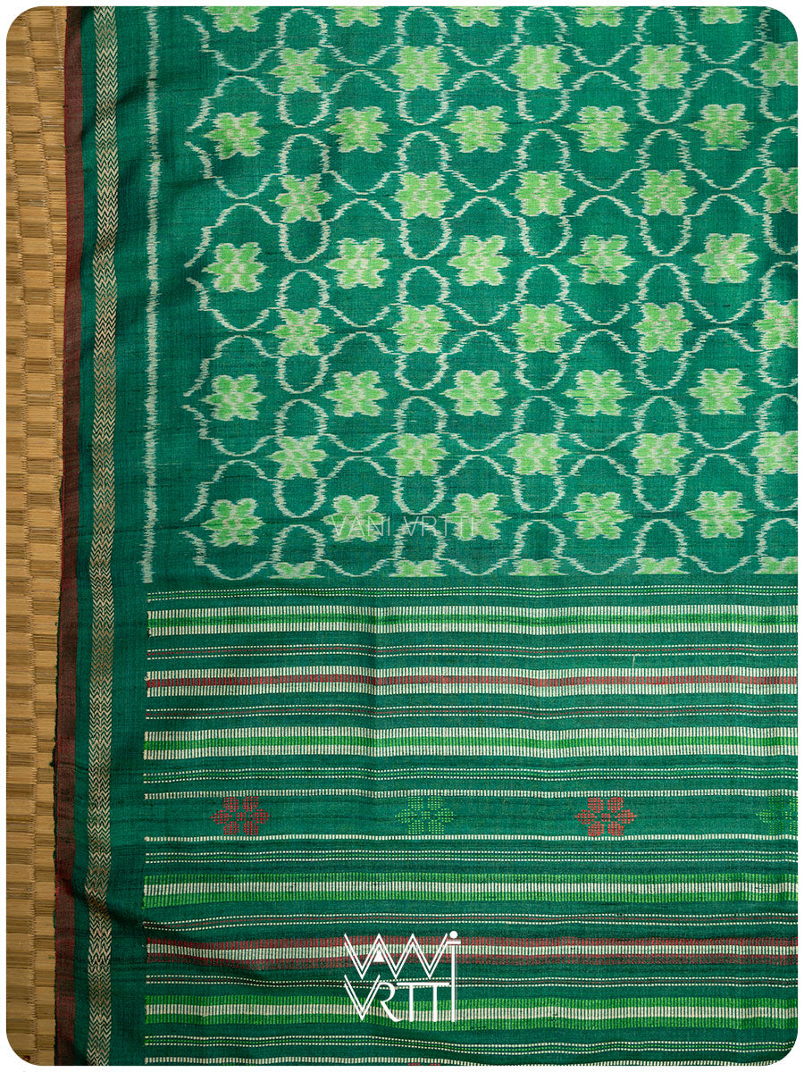 Emerald Green Nargis Ikat Handspun Tussar Silk Sari