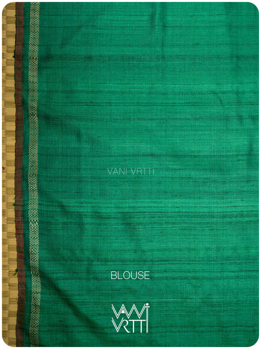 Emerald Green Nargis Ikat Handspun Tussar Silk Sari