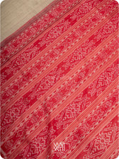 Off White Red Ikat Traditional Gopalpur Handspun Tussar Silk Saree