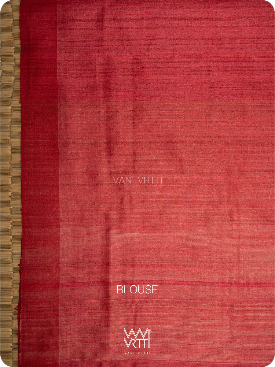 Off White Red Ikat Traditional Gopalpur Handspun Tussar Silk Saree