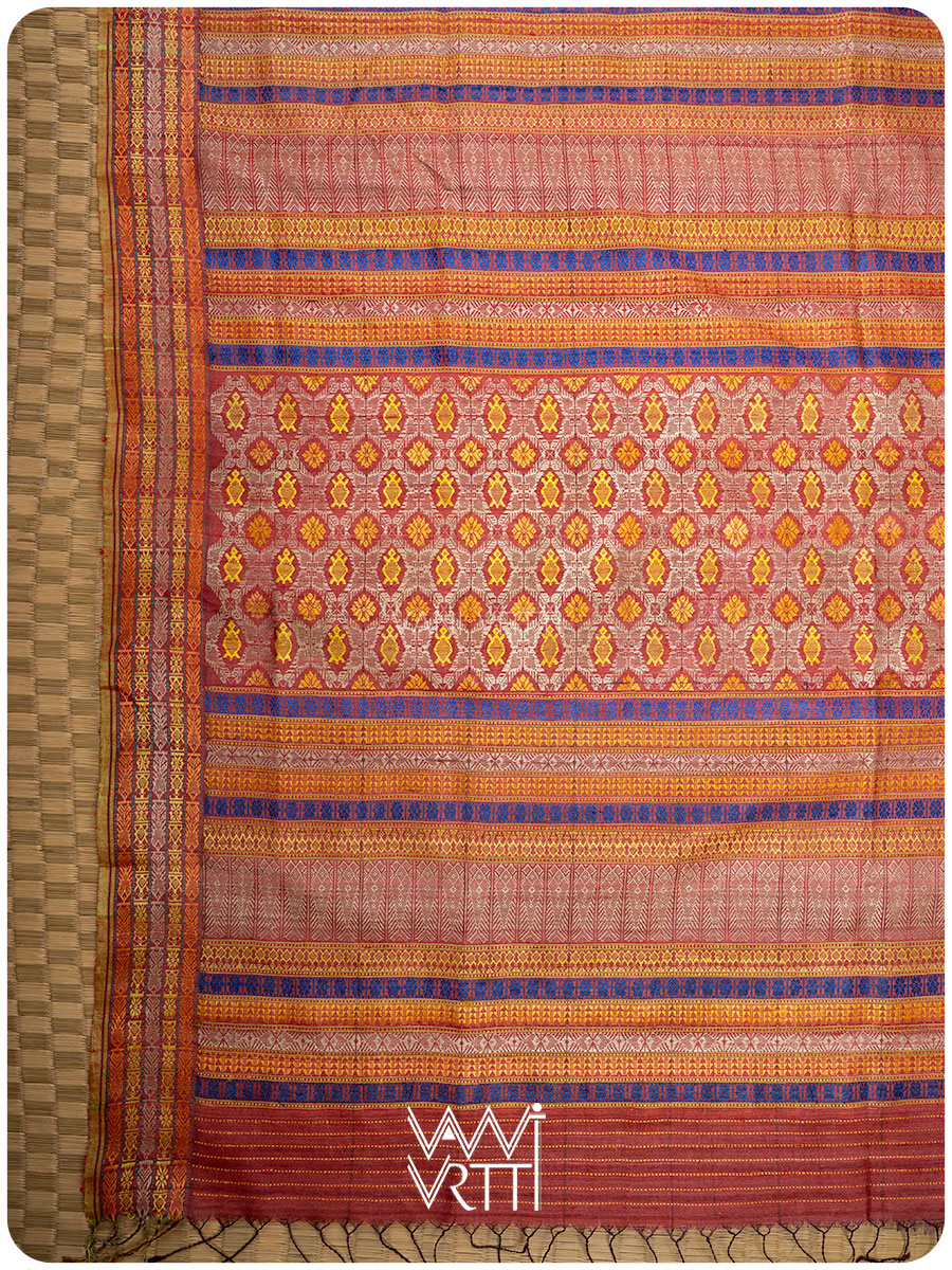 Ruby Red Matsya Kachhap Handspun Tussar Silk Saree