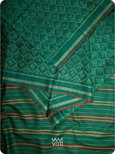 Emerald Green HoneyComb Ikat Handspun Tussar Silk Saree