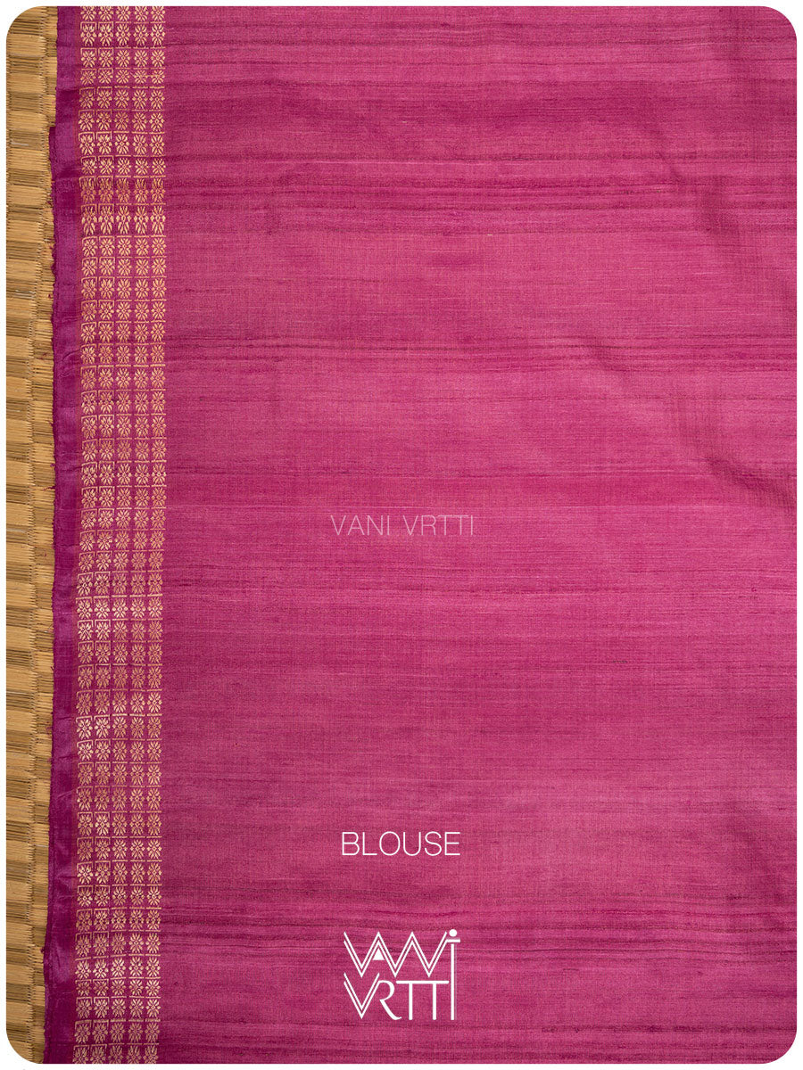 Mango Yellow Pink Matsya Kachhap Handspun Tussar Silk Saree