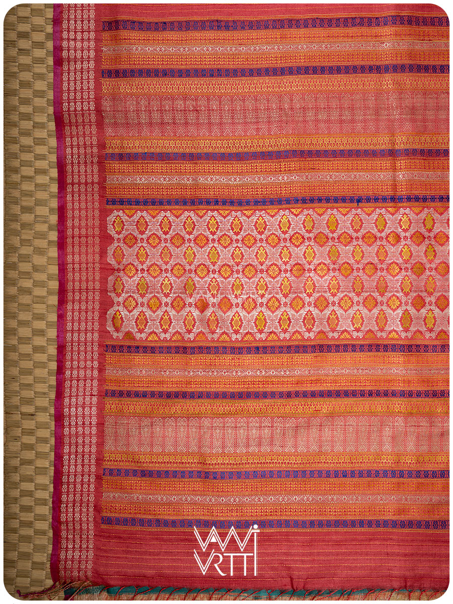 Tomato Red Matsya Kachhap Handspun Tussar Silk Saree