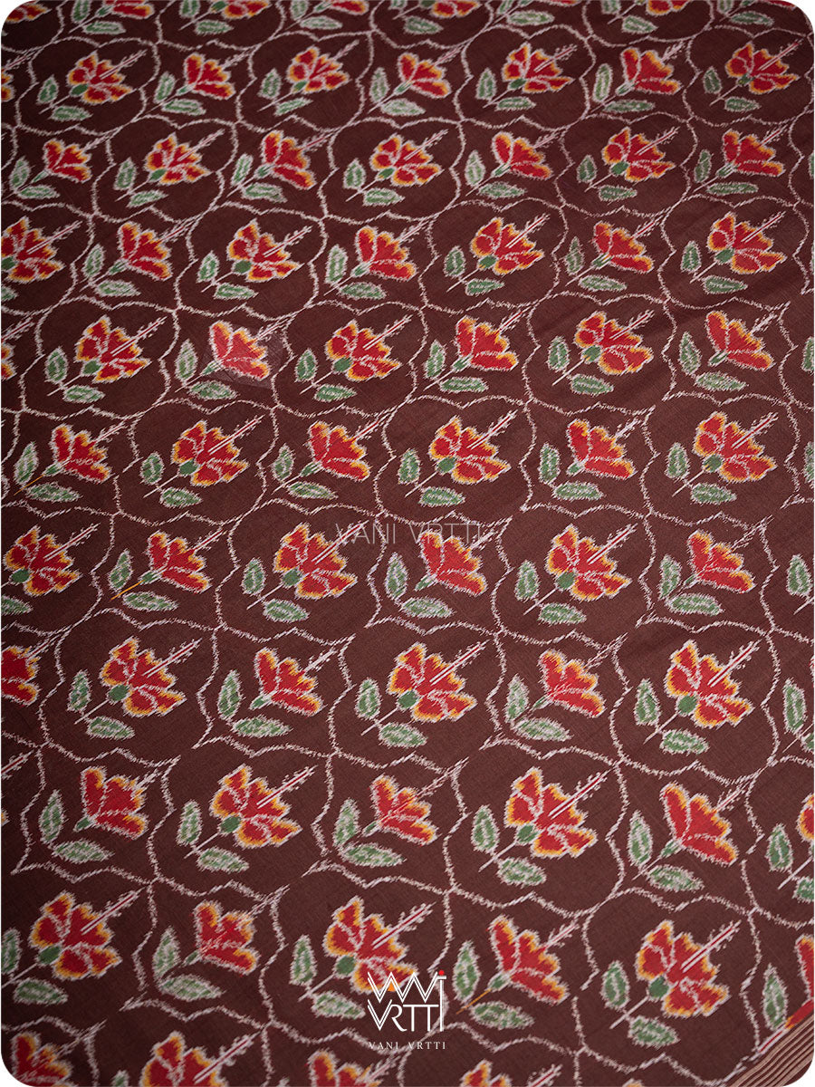 Coffee Laal Jaba Single Ikat Fine Cotton Saree