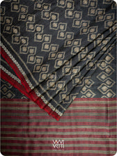 Black Santati Ikat Handspun Tussar Silk Saree