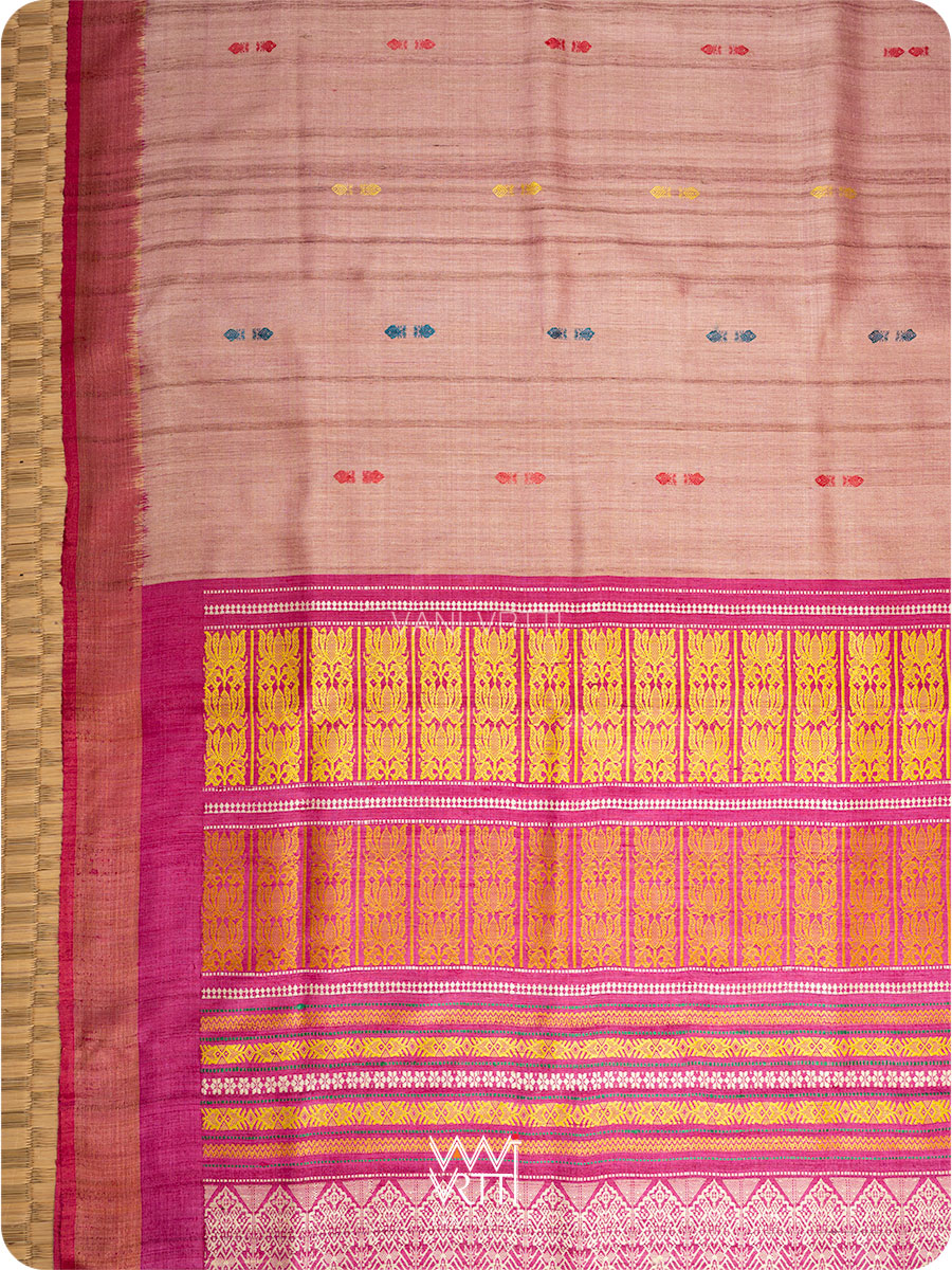 Peach Pink Ananta Handspun Tussar Silk Saree