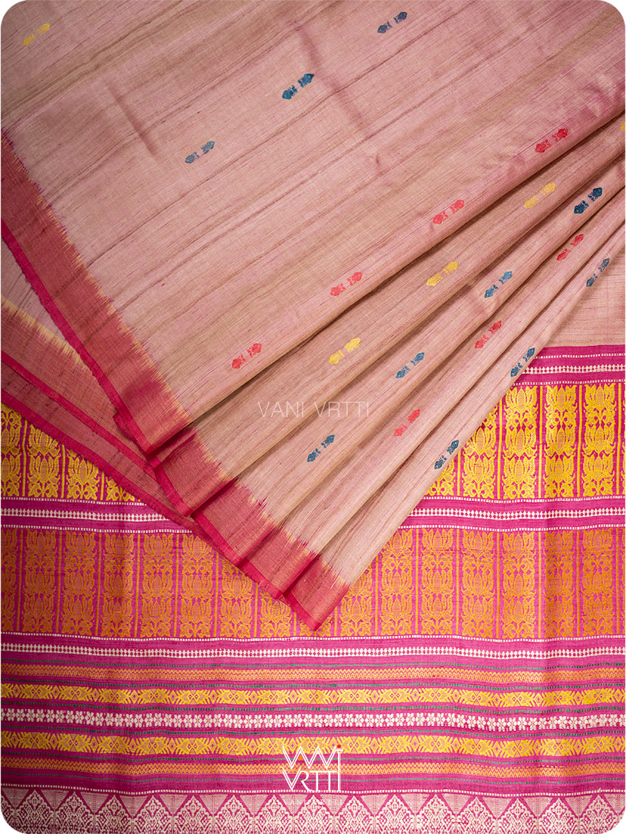 Peach Pink Ananta Handspun Tussar Silk Saree