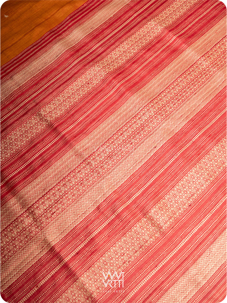 Orange Red Anjana Handspun Tussar Silk Saree