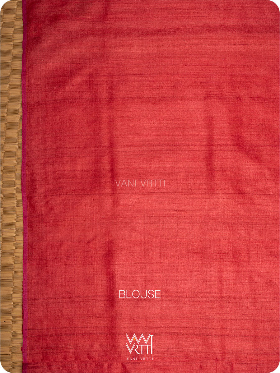 Orange Red Anjana Handspun Tussar Silk Saree