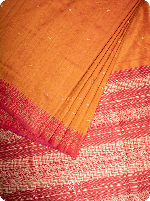 Orange Red Anjana Handspun Tussar Silk Saree