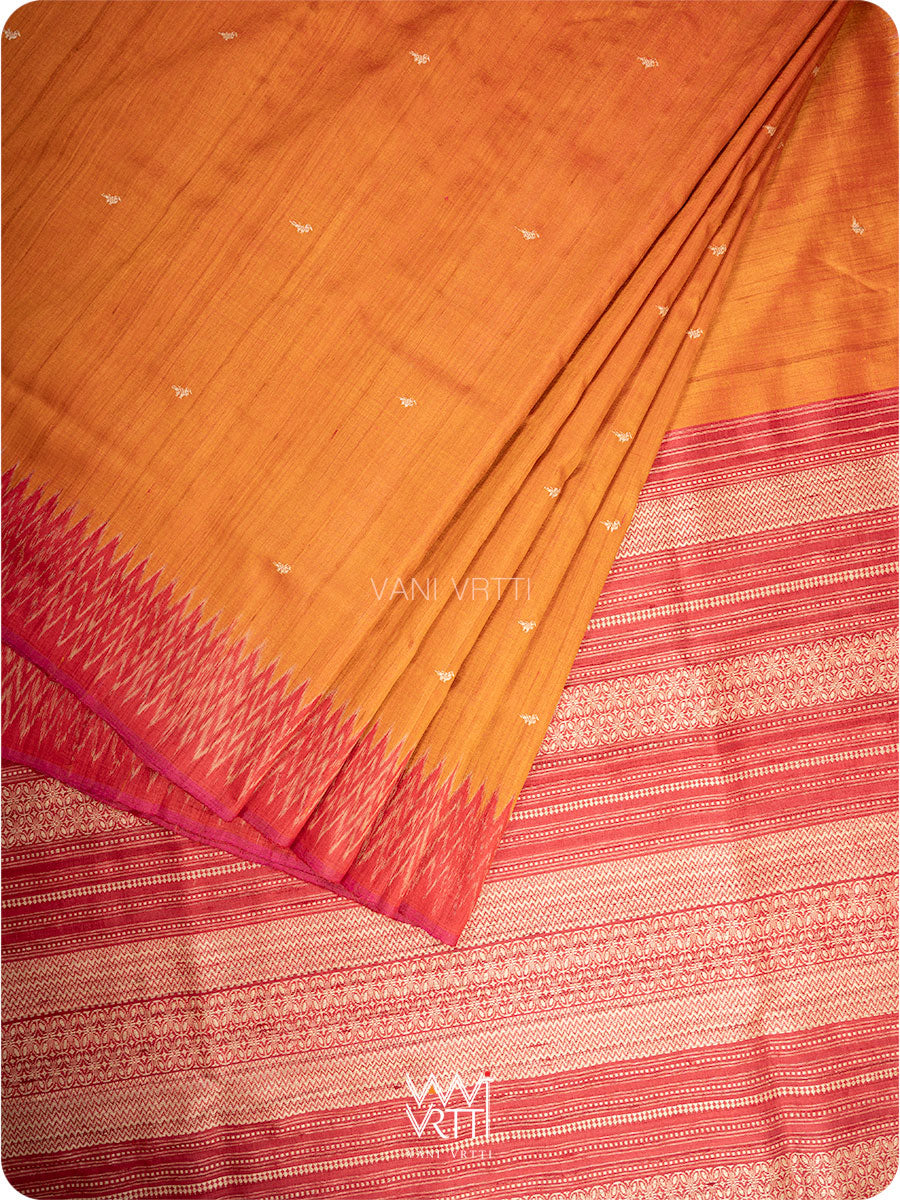 Orange Red Anjana Handspun Tussar Silk Saree