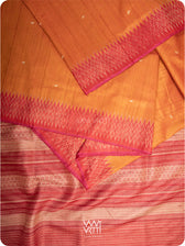 Orange Red Anjana Handspun Tussar Silk Saree
