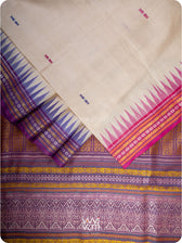Off White Cream Pink Purple Ganga Jamuna Ananta Tussar Silk Saree