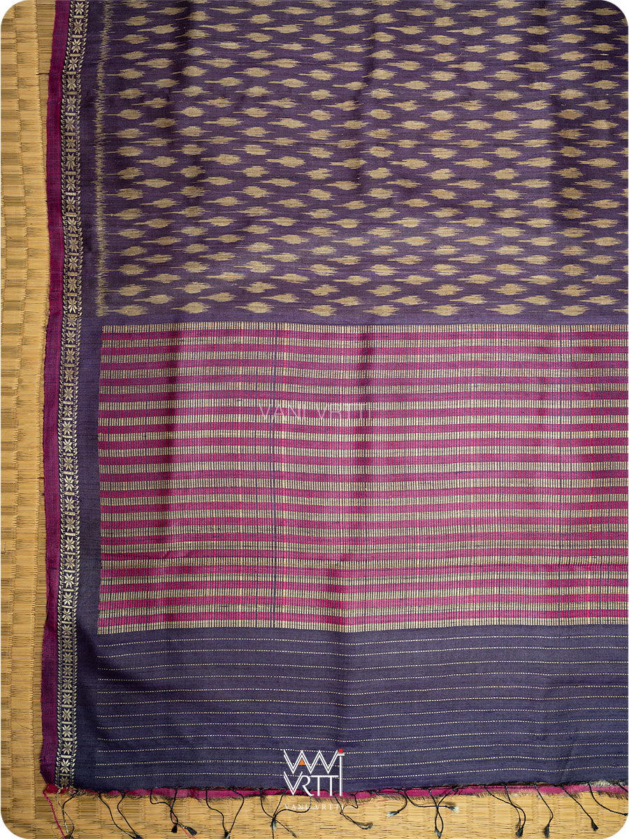 Deep Violet Kadamba Ikat Handspun Tussar Silk Saree