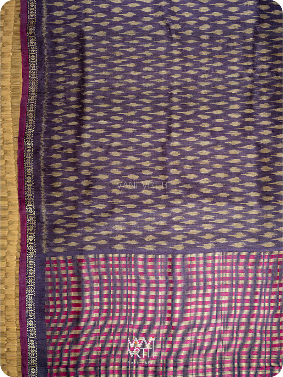 Deep Violet Kadamba Ikat Handspun Tussar Silk Saree